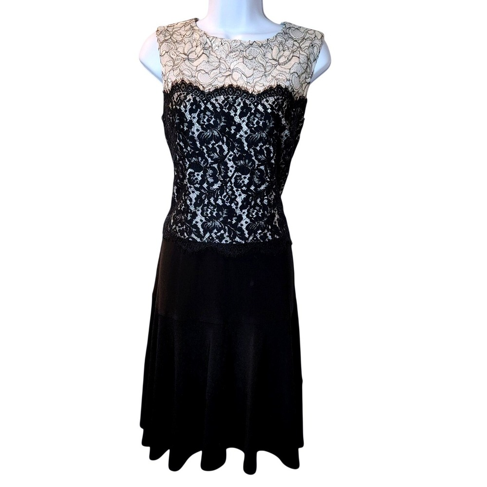 Joseph Ribkoff Womens Black White Lace A-Line Cocktail Dress 540064 Size 8